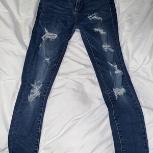Trendy Distressed Dark Blue Skinny Jeans
